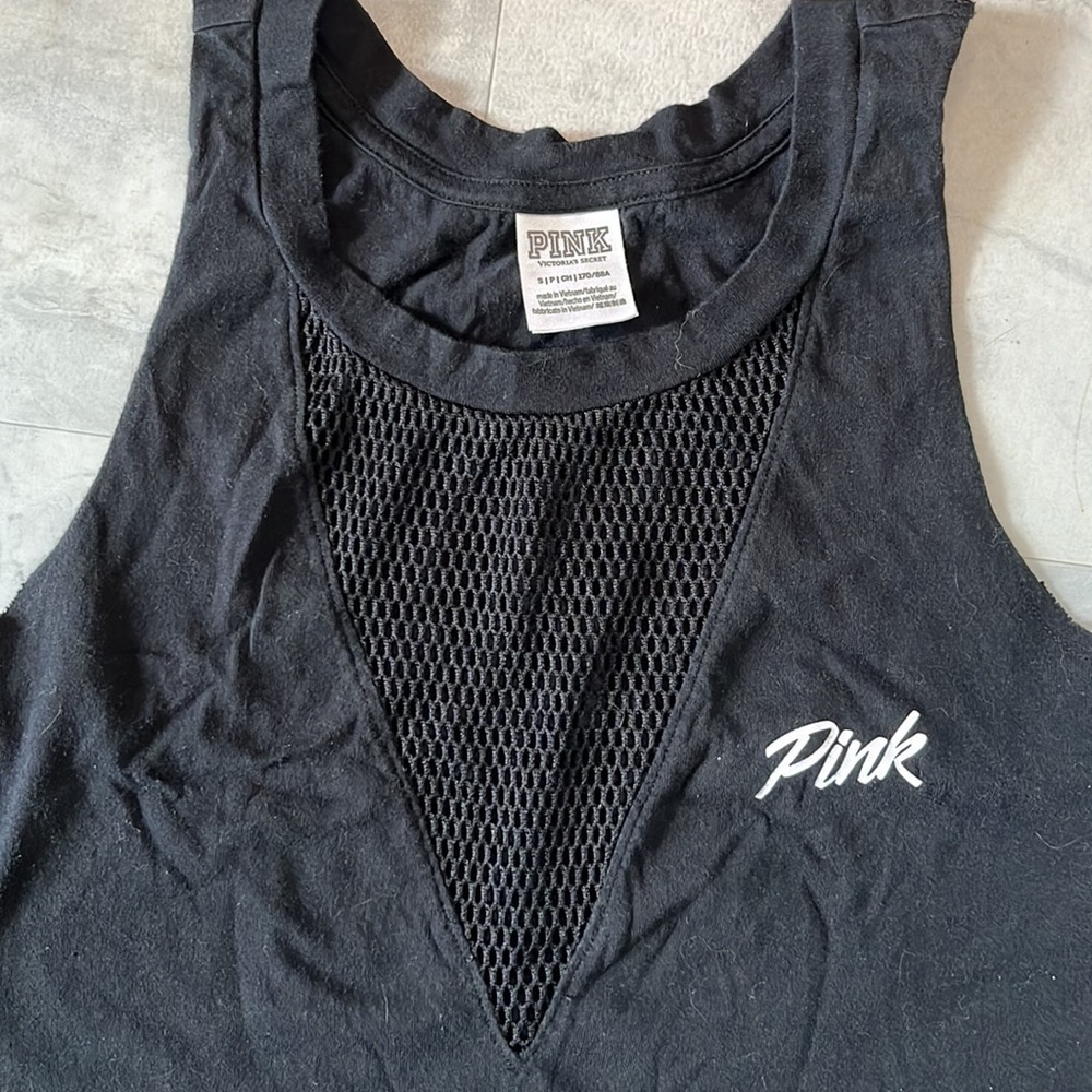 Pink     Black Cotton & Mesh   Scoop neck  Cropped Tank              Size Small